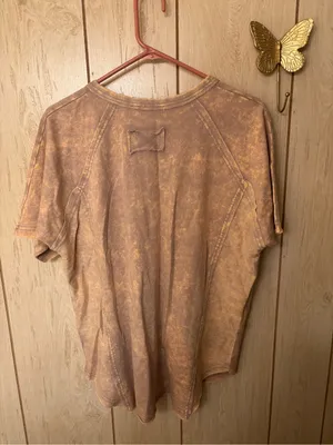 Zenana Outfitters Washed Tan Short Sleeve Henley thumbnail 4