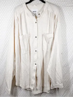Aerie Cream Roll With It Button Down Oversized Cotton Top thumbnail 2