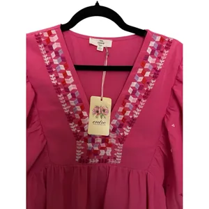 ENTRO BUBBLE SLEEVE DRESS Embroidered Size S Hot Pink thumbnail 3