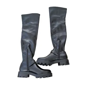 Marc fisher LTD Over The Knee Lug Sole Moto Boots Black Buckle Size 5.5 Side Zip thumbnail 3