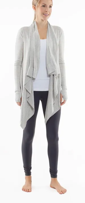 Lululemon Live Healthy Wrap Cardigan Grey Cashmere Bamboo Blend Size 4 thumbnail 1