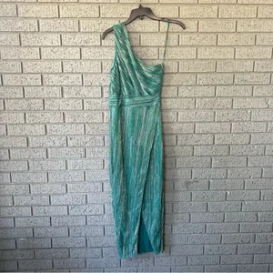 SAYLOR Alorna Midi Dress Metallic Pleat One Shoulder Size XS Homecoming Prom thumbnail 8