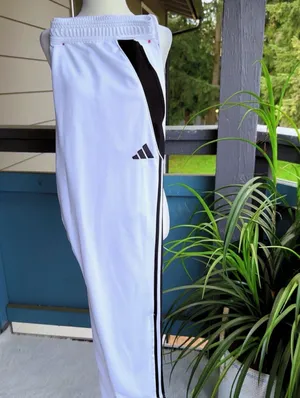 adidas men's athletic White Track Pants with Black Stripe Detail Sz thumbnail 3