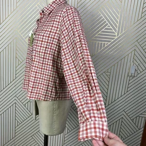Marine Layer Madeline Relaxed Crop Shirt in Red & White‎ Plaid Size US Medium thumbnail 10