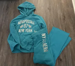 VTG Aeropostale Sweatsuit Set Womens Sz M Teal Spellout Y2K thumbnail 1