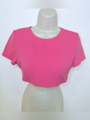 INGIA Hot Pink Short Sleeve Crop Top Stretch Athletic Tee Size S/M thumbnail 3