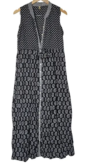Shyla Nightwear Black White Block Print Cotton Maxi Gown Dress Womens Medium thumbnail 1