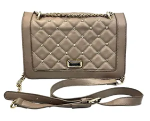 Badgley Mischka Quilted Crossbody Bag Women‎ Small Taupe Gold Studded Glam Purse thumbnail 1