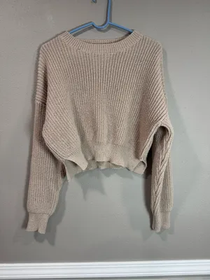 Cozy Shimmer Glitter Cropped Knit Sweater in Taupe - Women's Sweater thumbnail 2