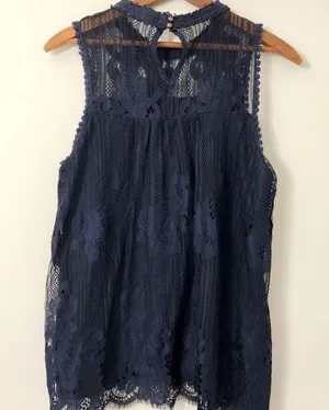 Altar’d State Blue & Black Lace Sleeveless Blouse thumbnail 8