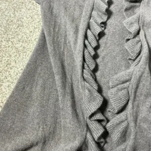 Magaschoni Ruffle Trim Cashmere‎ Cardigan Womens Brown Open Front Knit Hole thumbnail 6