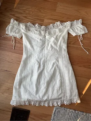 For Love & Lemons Anabelle White Eyelet Lace Up Puff Sleeve Mini Dress Size M thumbnail 4