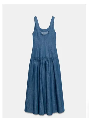 NWOT ZARA MIDI CAPE Denim SKIRT DRESS Medium Blue Cotton Linen Blend thumbnail 7