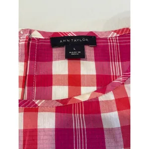 Ann Taylor Top Pink Orange White Plaid Loose Fit Size L thumbnail 5