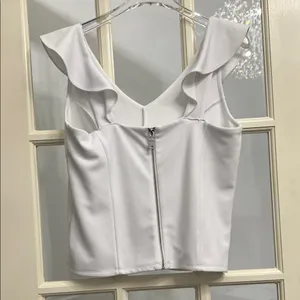 Bar III Bright White Ruffled V-Neck Blouse thumbnail 4