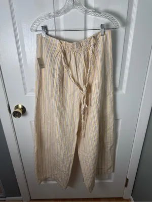Free People Sun Dazed Cotton-Linen Striped Pants in Ivory Combo L thumbnail 2