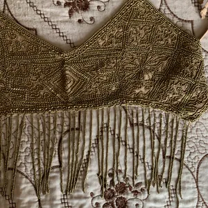 Urban Outfitters NWT $79 gold intricate beaded embellished festival backless tie halter crop top thumbnail 9