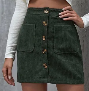 SheIn Button Front Patch Pocket Corduroy Skirt thumbnail 1