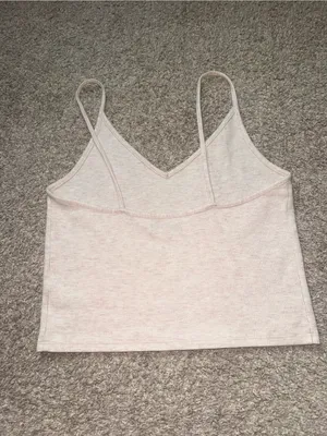 American Eagle - Waffle Knit V Neck Cami - M, Cream/Tan thumbnail 3