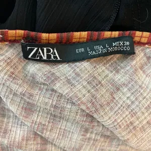 Zara Tank red gold check pattern black lace Spaghetti Tank women sz L thumbnail 4