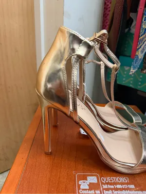 Venus Gold Metallic T-Strap Stiletto Heels - Wedding Guest Glam. Size: US 7.5 thumbnail 3