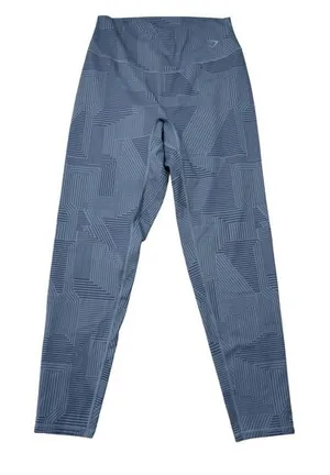 Gymshark Womens Large Blue Grey Geometric Maze Print High Waisted Leggings‎ Gym thumbnail 1
