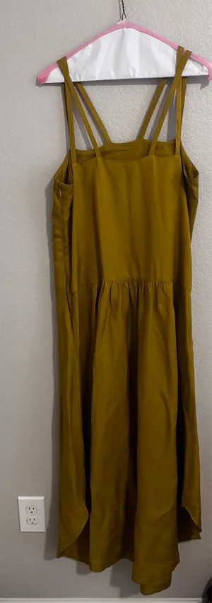 Banana Republic Viscose Drop Waist Linen Maxi Dress S Green Amber thumbnail 4