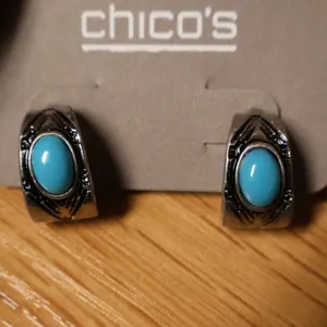 Chicos Turquoise Silver Tone Earrings Boho Southwestern NWT Classic Festival thumbnail 2