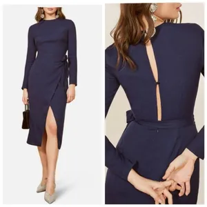 REFORMATION Maurita Danube Navy Blue Wrap Long Sleeve Dress Size 4 NEW thumbnail 2