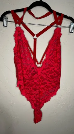 Victoria’s Secret Red Unlined Lace And Mesh Harness Lingerie thumbnail 1
