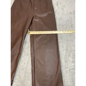Anthropologie Wide-Leg Pants Brown Faux Leather Stretch Pockets Women's Tall 28T thumbnail 8