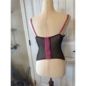 Dierfloor‎ Black Pink Polka Dot Mesh Bustier Top Lace Trim Coquette Lingerie thumbnail 5