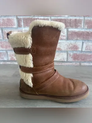 UGG Becket Tall Shearling Boots Winter Women’s 6 Chestnut Leather Buckle Snow thumbnail 6