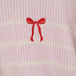 A New Day Sweater Womens XL Pullover Pink Striped Bow Embroidered Excellent thumbnail 2