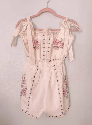 Champagne Sisters Collection Spring White Floral Romper thumbnail 2