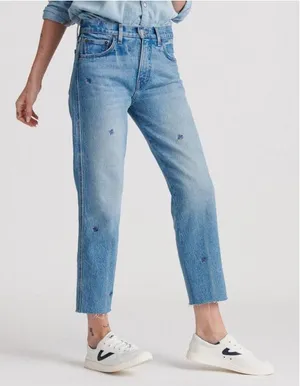 Lucky Brand Sienna Mid Rise Slim Boyfriend Jean Size 4/27 Floral‎ Embroidered thumbnail 1