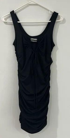 Oh Polly Black Ruched Bodycon Midi Dress Y2K Going Out thumbnail 1