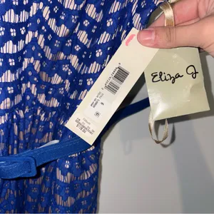 Eliza J lace eyelet belted Patterned Dress blue nude‎ size 6 thumbnail 7