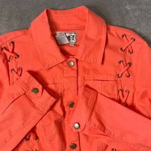 Lace Up Grommet Jacket Womens L Orange‎ Festival Y2K Biker Western Statement thumbnail 8