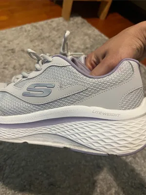 Skechers Light Gray and Lavender Lace-Up Athletic Sneakers thumbnail 8