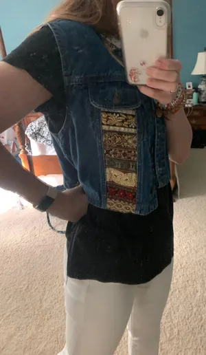 Denim Embroidered Jean Vest Blue Size L thumbnail 3