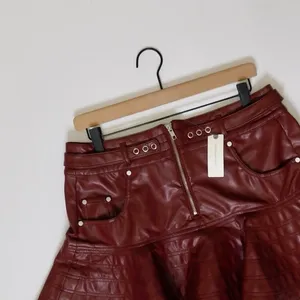 NWT!! Anthropologie PILCRO Fit-and-Flare Faux Leather‎ Mini Skirt Wine Moto 12 thumbnail 3
