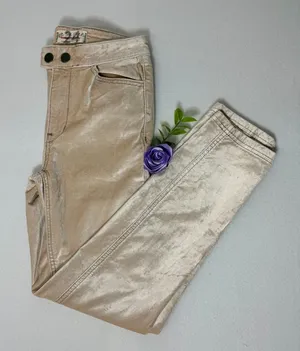 We The Free Beige Metallic Pants Size 24 Straight Leg Velvet-Like Texture thumbnail 1