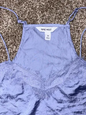 Nine West Blue Lace Trim Spaghetti Strap Tank Top Satin Style Medium thumbnail 2