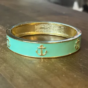 Gold tone turquoise enamel anchor hinged bangle bracelet thumbnail 5