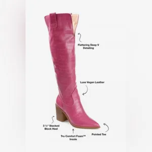 Journee Collection Tan Therese Knee-High Croc-Embossed Boots size 9.5 wide calf thumbnail 9