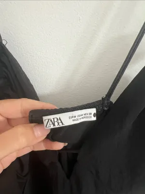 Zara Black Midi Slip Dress with Ruffle Side Detail thumbnail 2