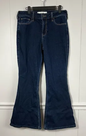 Hollister High-Rise Flare Short Dark Wash Denim Blue Jeans 8/29 Preppy Casual thumbnail 1
