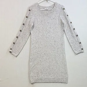 LOFT Heather Gray Long Sleeve Dress with Button Details thumbnail 1