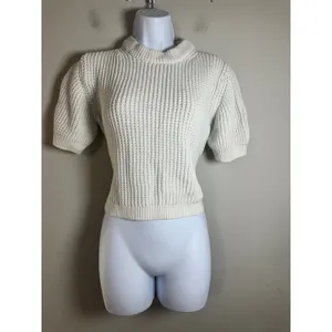 French‎ Connection Lune Mozart Waffle Jumper Cream Short Puff Sleeve Cotton M thumbnail 3